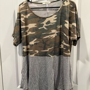 Camouflage and Gray Short Sleeve Top